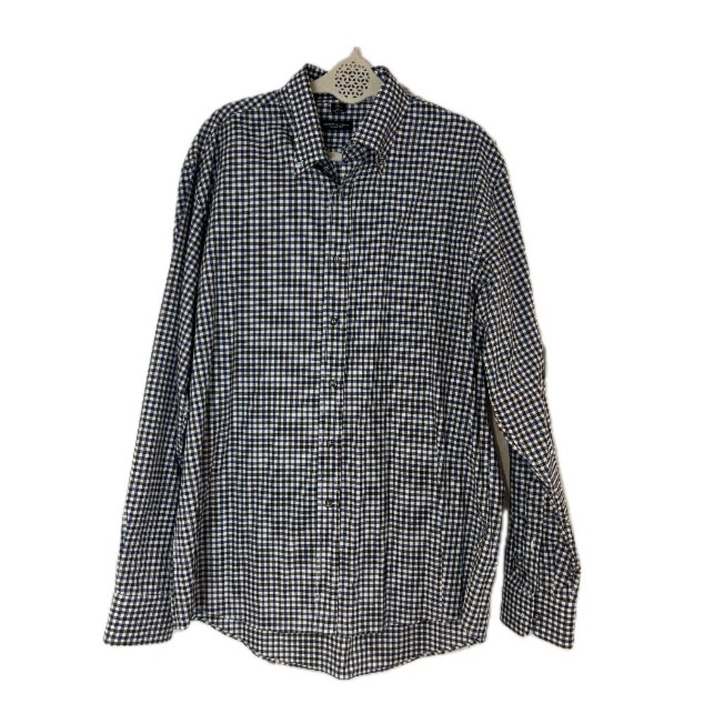 Bergdorf Goodman, Men's navy Black and White Checkered Shirt tailored fit xl